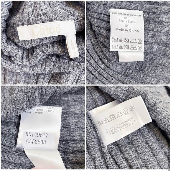 Chloe Gray Ribbed Knit Lightweight Turtleneck Sweater Top Wool Brand Logo - Picture 10 of 11
